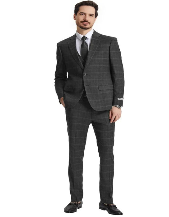 Men's Stacy Adams Vested Modern Fit Windowpane Olive Green Suit