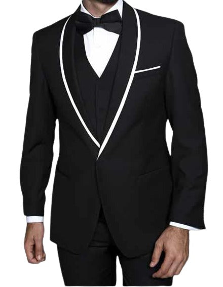 Men's 1 Button Blazer Shawl Lapel With Trim Sport Coat Dinner Jacket With Trim Black