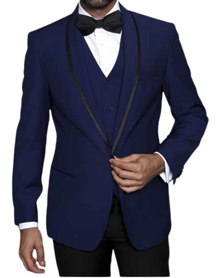 Men's Sapphire 1 Button Blazer Shawl Lapel With Trim Sport Coat Dinner Jacket With Trim