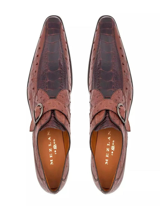 Mezlan Shoes Made in Spain - Mezlan Men's Genuine Full Quill Ostrich Leg Monk Strap Brown Shoes