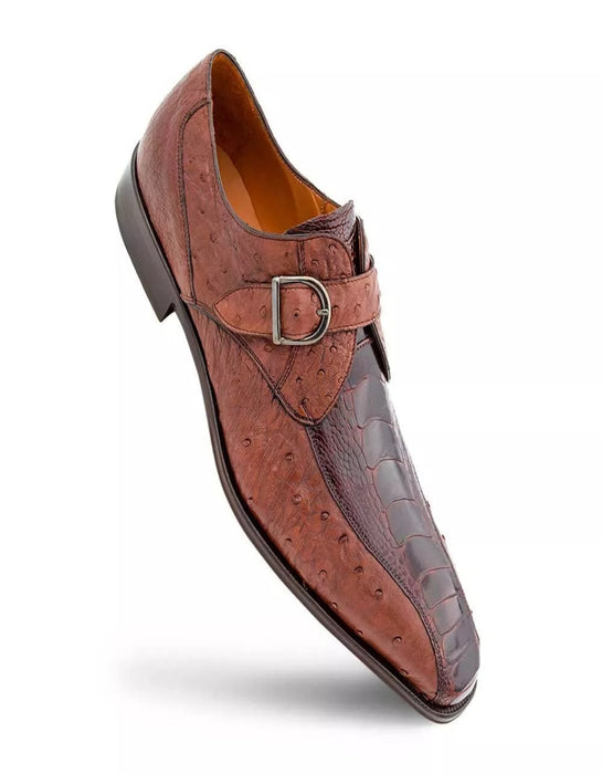 Mezlan Shoes Made in Spain - Mezlan Men's Genuine Full Quill Ostrich Leg Monk Strap Brown Shoes