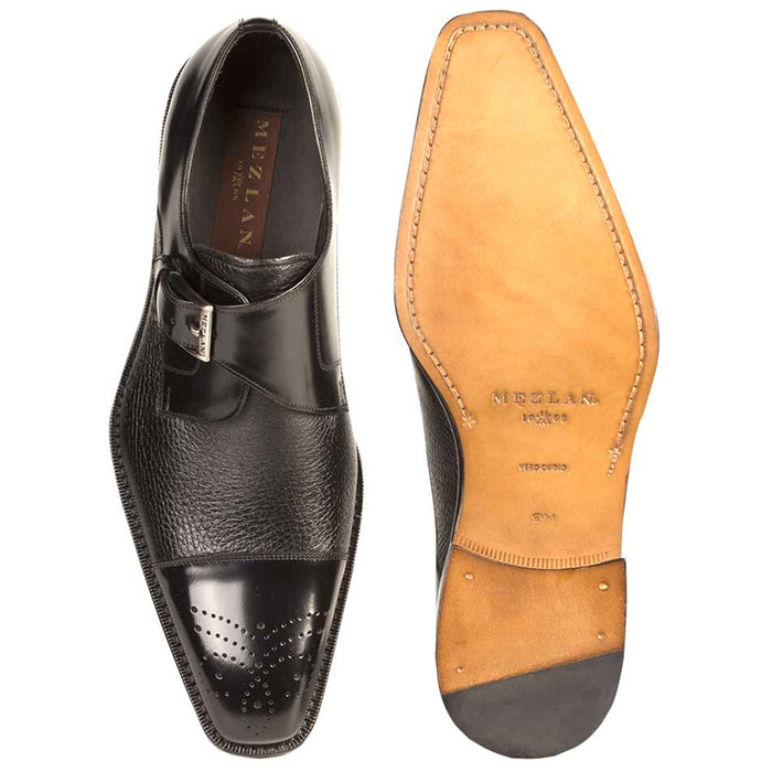 Mezlan Shoes Made in Spain - Phoenix Black Genuine Deerskin Monkstraps by Mezlan