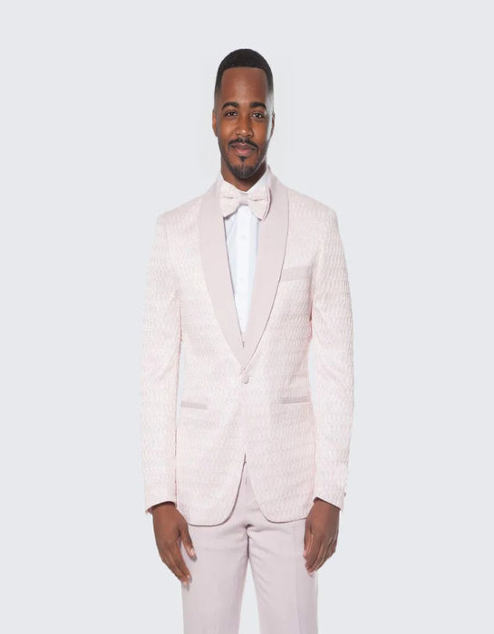 Pink Tuxedo with Textured Pattern Four Piece Set - Wedding - Prom