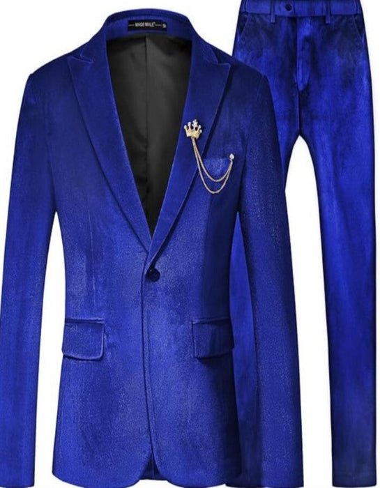 Mens One Button Slim Fit Peak Label Suit Royal Blue