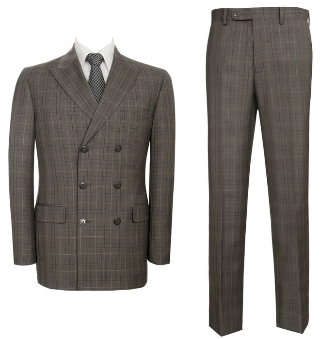 Walnut Plaid Mens 2-Piece Classic Fit Dual Side Vent Double Breasted Peak Lapel Plaid Suit