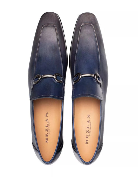 Mezlan Shoes Made in Spain - Mezlan Brunello Pearl Grey/Navy Two-Tone Bit Loafer