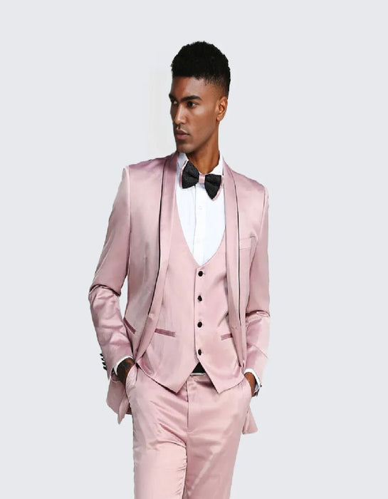 Dusty Rose Slim Fit Tuxedo Fully Satin Four Piece Set - Wedding - Prom