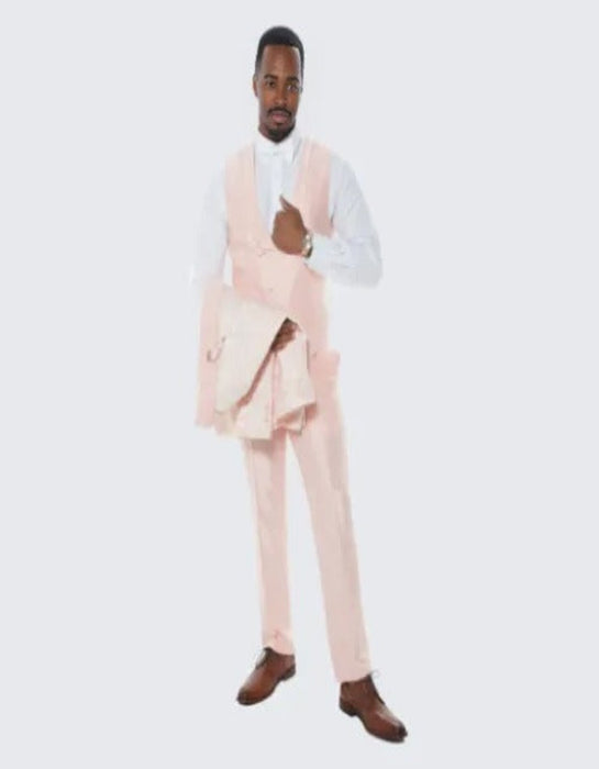 Men's Blush Pink Tuxedo with Floral Design Four Piece Set- Wedding - Prom