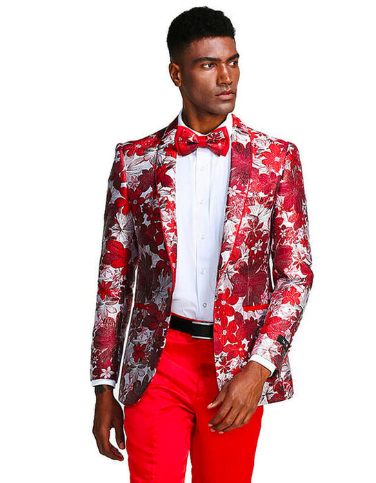 Mens Paisley Shawl Prom Tuxedo Blazer in Red