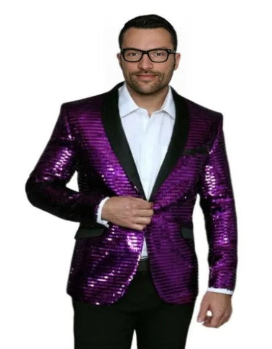 Mardi Gras Outfit - Mardi Gras Blazer For Men in Color Purple Paisley in Sequin Fabric