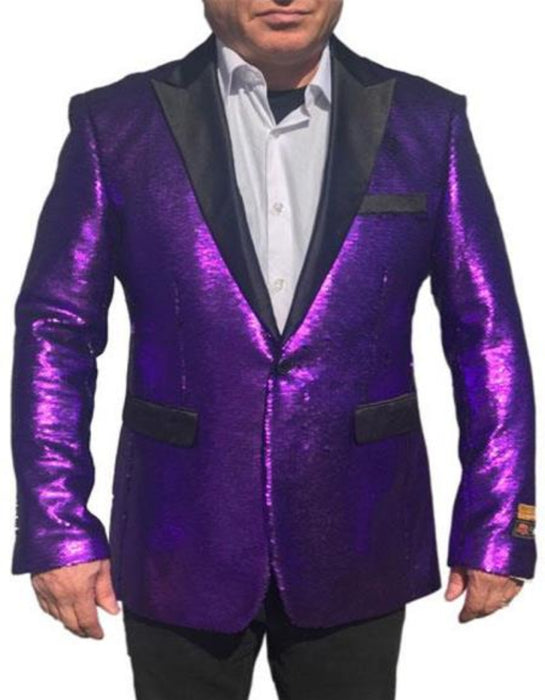 Mardi Gras Outfit - Mardi Gras Fashion Blazer For Men in Color Purple in Sequin Fabric