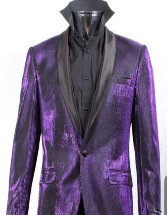 Mardi Gras Outfit - Mardi Gras Blazer For Men in Color Purple in Sequin Fabric Jacket