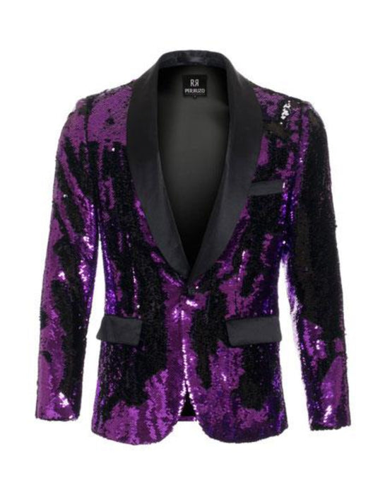 Mardi Gras Outfit - Mardi Gras Blazer For Men in Color Purple in Sequin Fabric Blazer