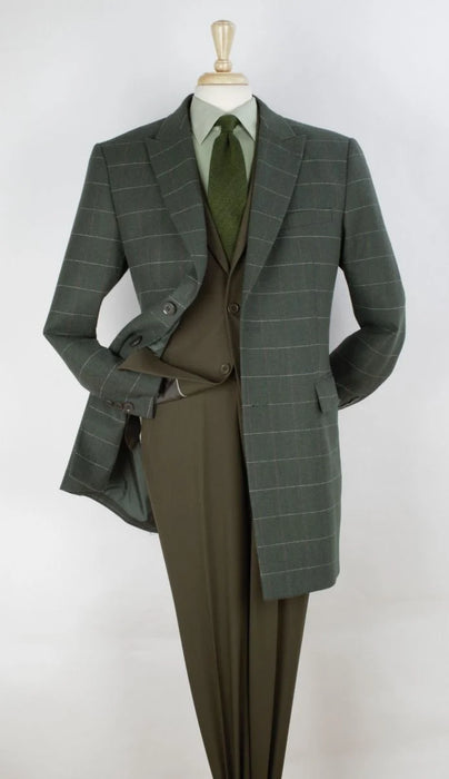 Veno Giovanni Men's 100% Wool 3/4 Length Length Top Coat Single Breasted