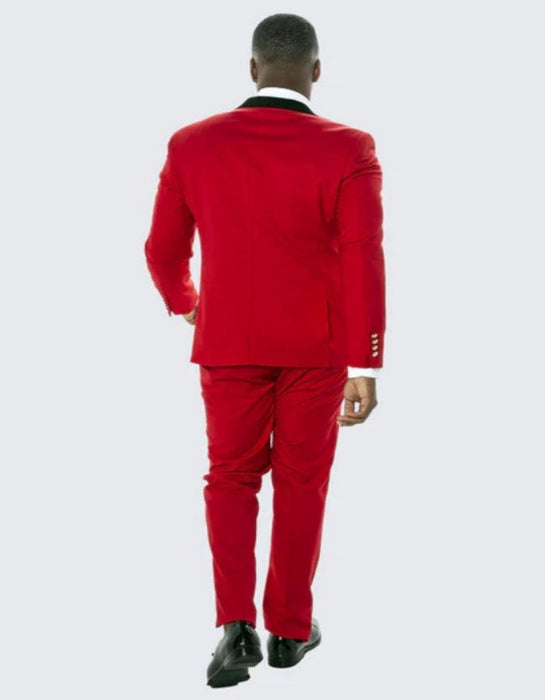 Red Double Breasted Tuxedo with Velvet Peak Lapel - Wedding - Prom