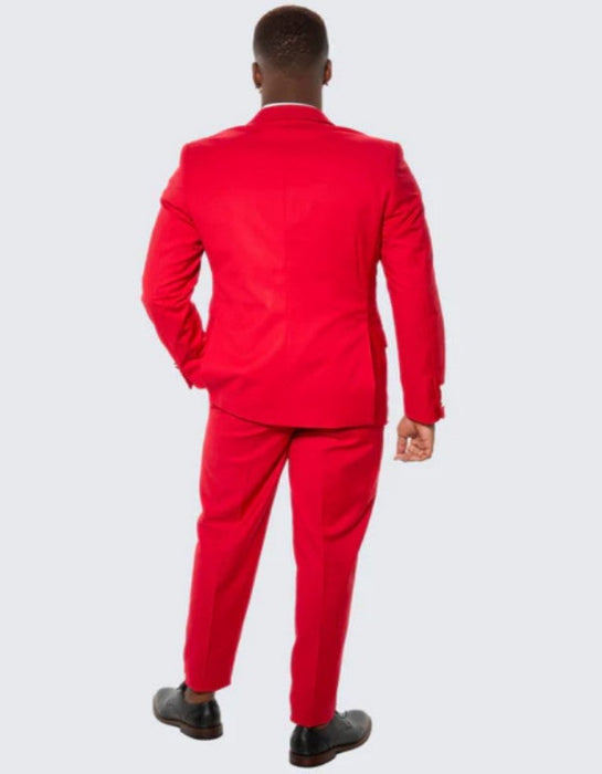 Red Skinny Fit Suit Three Piece Set with Double Breasted Vest - Wedding - Prom