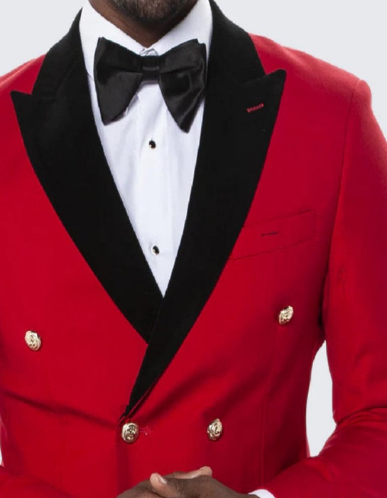 Red Double Breasted Tuxedo with Velvet Peak Lapel - Wedding - Prom