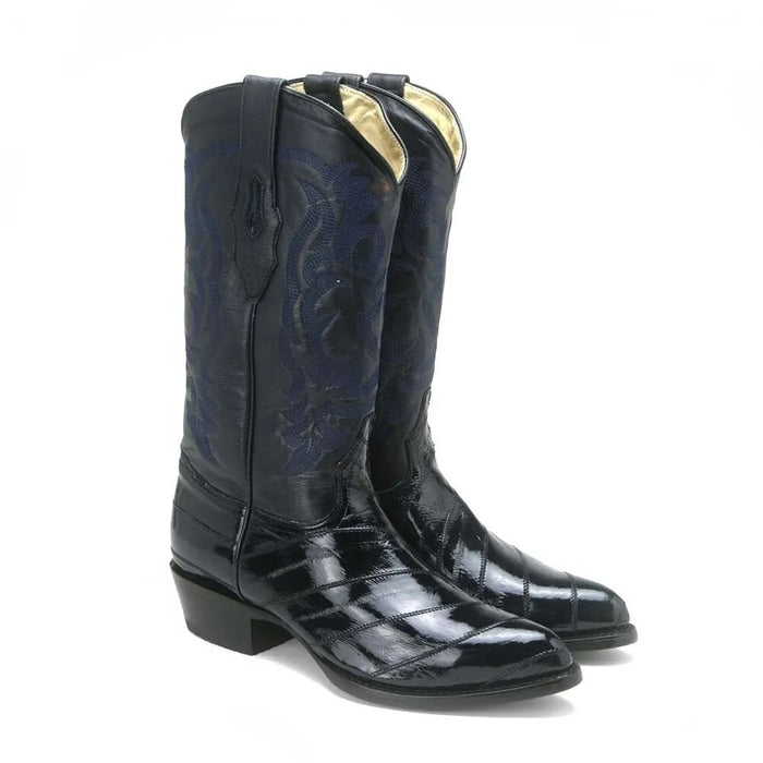 Men's Navy Eel Skin J-Toe Cowboy Boots - Los Altos Western Boots