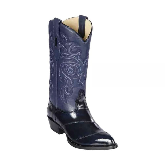 Men's Navy Eel Skin J-Toe Cowboy Boots - Los Altos Western Boots