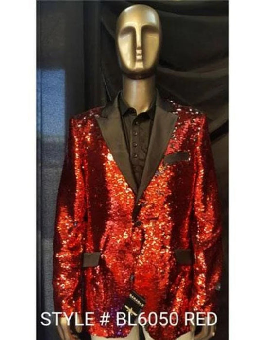 Christmas Blazer - New Year Holiday Tuxedo Dinner Jacket - Red Sequin Fabric Shiny Perfect For Party