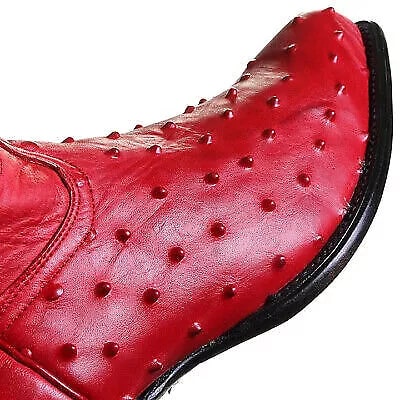 Men's Red Ostrich Print J Toe Cowboy Boots - Western Boots - Los Altos