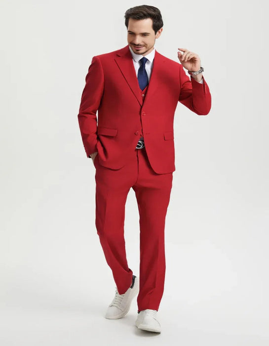 Mens Two Button Vested Stacy Adams Basic Designer Red Suit