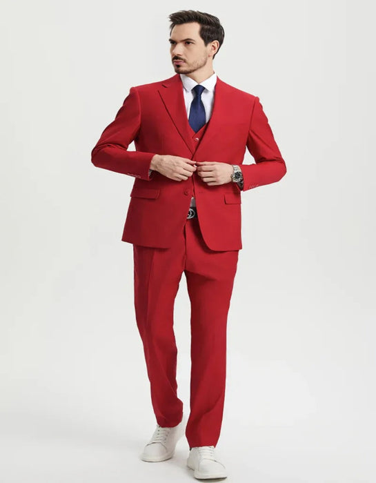 Mens Two Button Vested Stacy Adams Basic Designer Red Suit