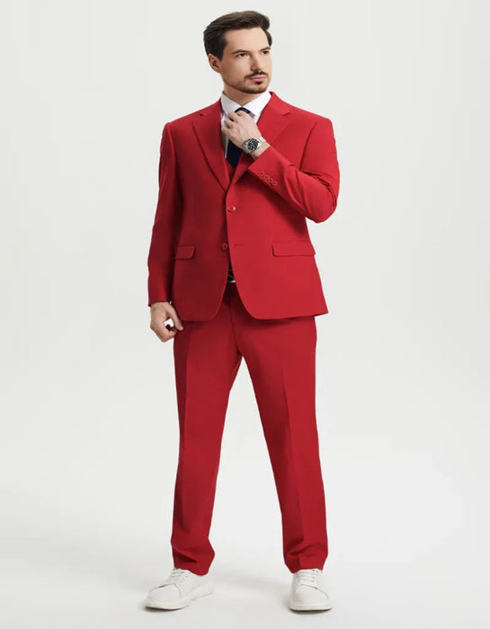 Mens Two Button Vested Stacy Adams Basic Designer Red Suit