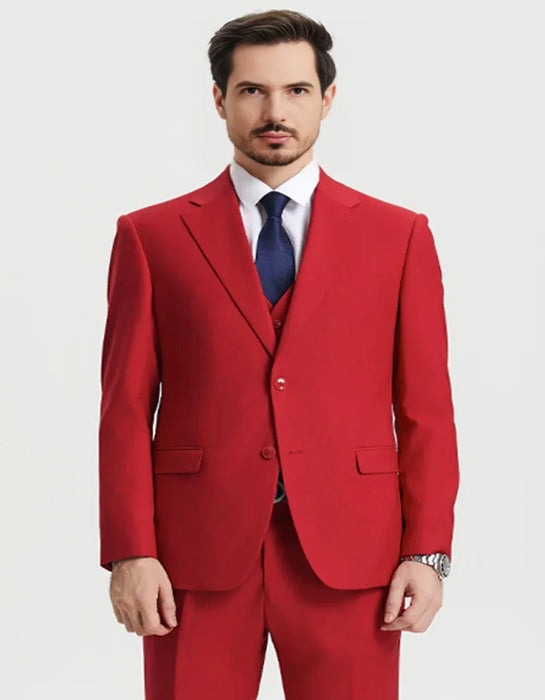 Mens Two Button Vested Stacy Adams Basic Designer Red Suit