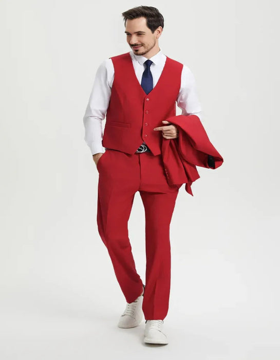 Mens Two Button Vested Stacy Adams Basic Designer Red Suit