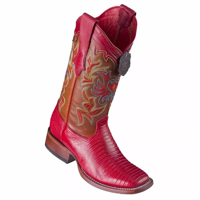 Women's Red Teju Lizard Western Boots - Square Toe Leather Cowboy Boots by Los Altos