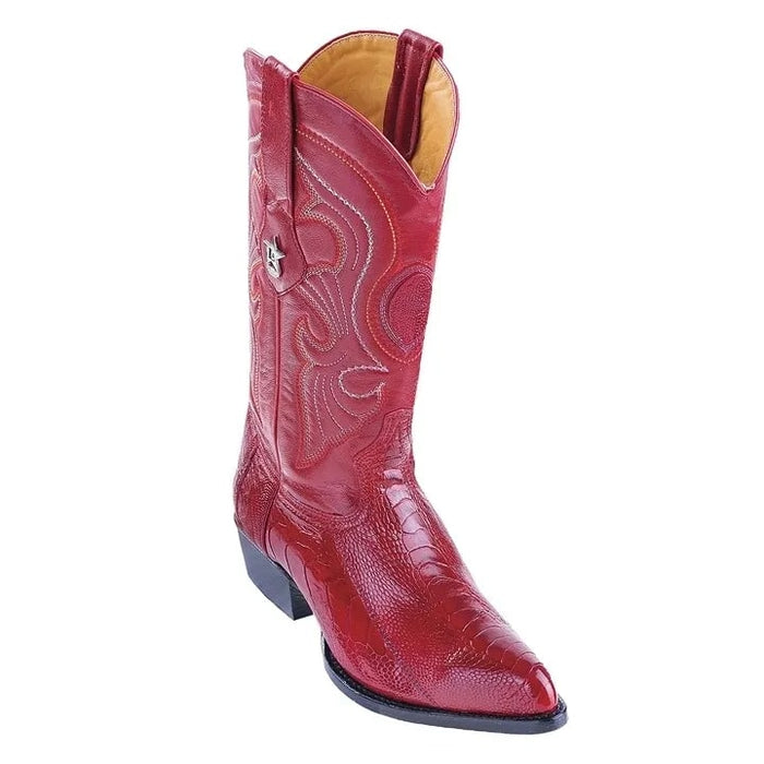 Genuine Ostrich Leg J-Toe Cowboy Boots - Los Altos Red Western Boots