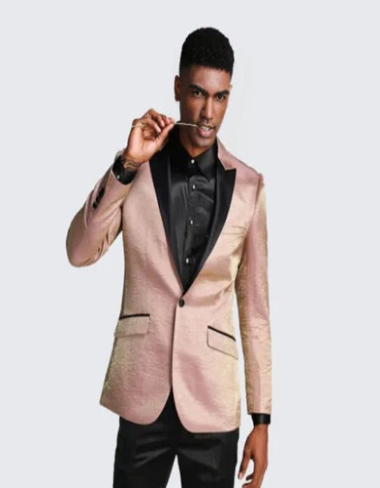 Rose Gold Tuxedo Jacket Shiny Slim Fit with Peak Lapel - Wedding - Prom