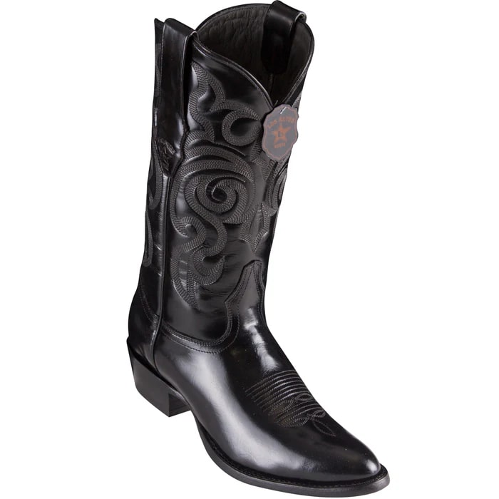 Men's Black Leather Cowboy Boots - Classic Round Toe Western Boots - Los Altos