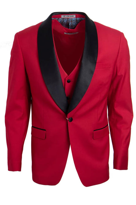 Men Vested One Button Shawl Lapel Tuxedo In Red