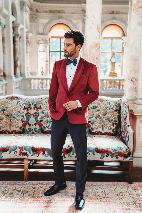 Velvet Blazer - Mens Blazer - Dinner Jacket - Venice Ruby Red Velvet Dinner Jacket Separates