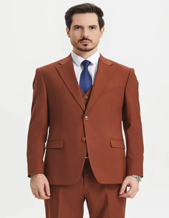 Men's Two Button Vested Stacy Adams Basic Designer Rust Brown Suit