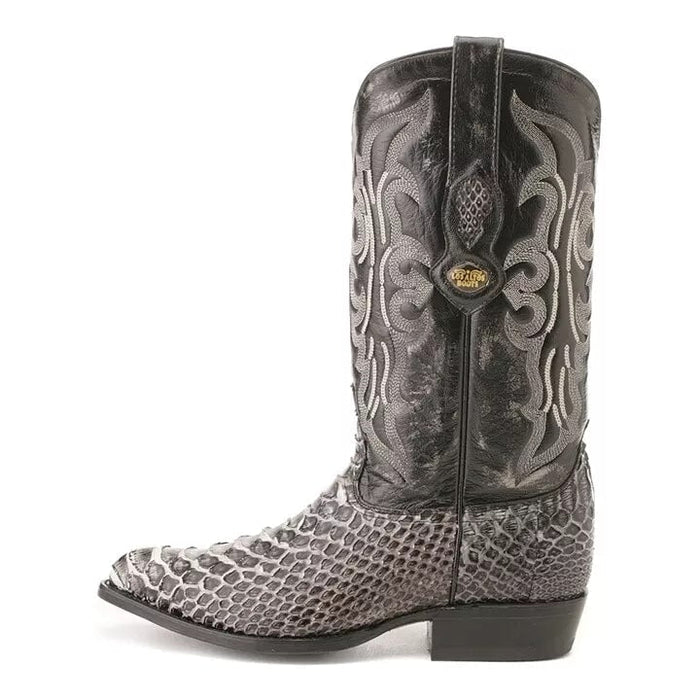 Men's Rustic Black Python Cowboy Boots - J Toe Western Boots - Los Altos