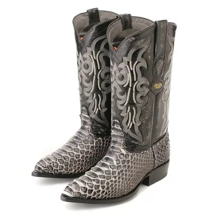 Men's Rustic Black Python Cowboy Boots - J Toe Western Boots - Los Altos