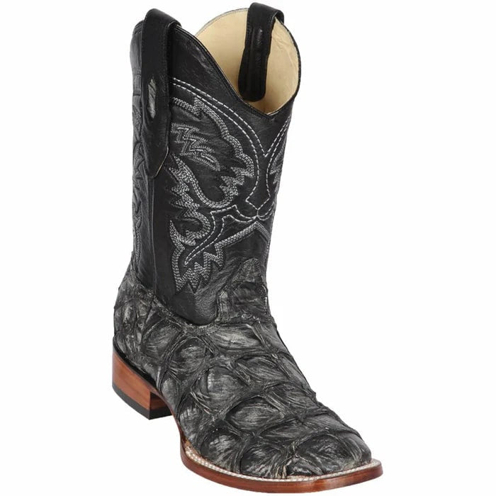 Men's Black Pirarucu Cowboy Boots: Rustic Western Dress Boots by Los Altos