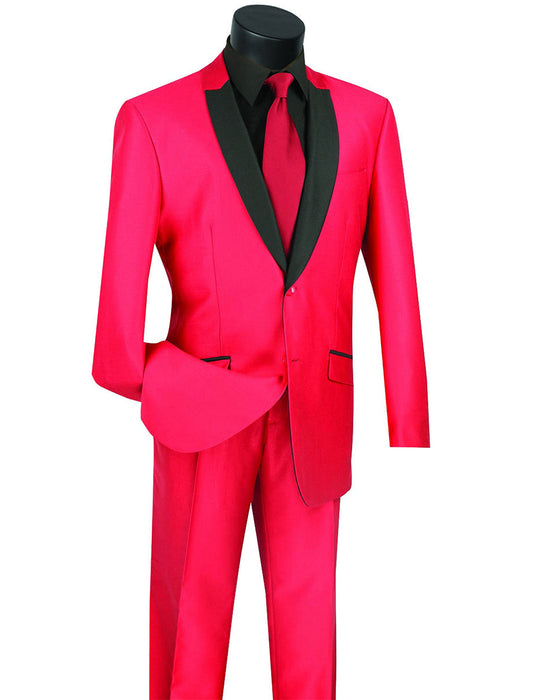 Mens 2 Button Shawl/Peak Hybrid Sharkskin Tuxedo in Red