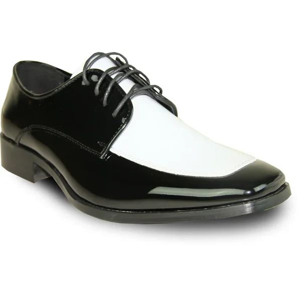 CHEAP DISCOUNTED PRICED - MENS CLASSIC MOC TOE SHINY PATENT PROM SHOE IN BLACK & WHITE