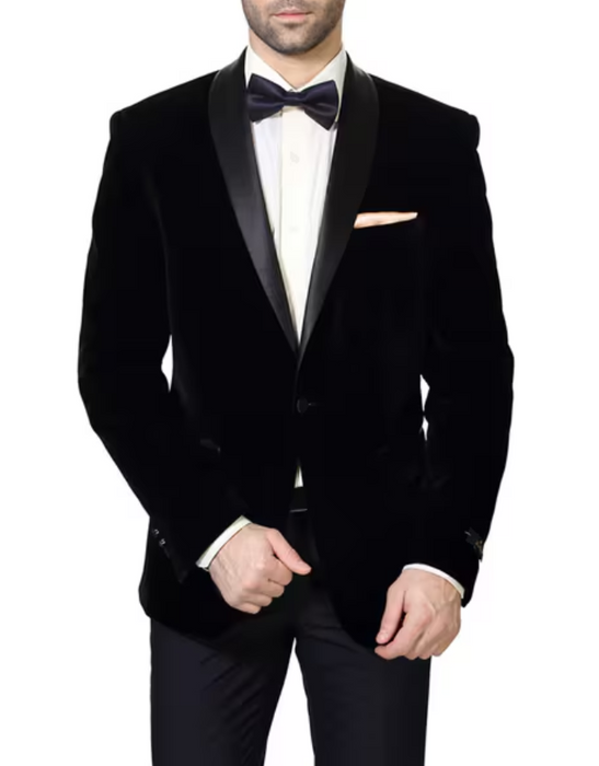 Men's Velvet Satin Single-Button Satin Collar Pure Cotton Sport Coat Black velour Men's blazer Jacket