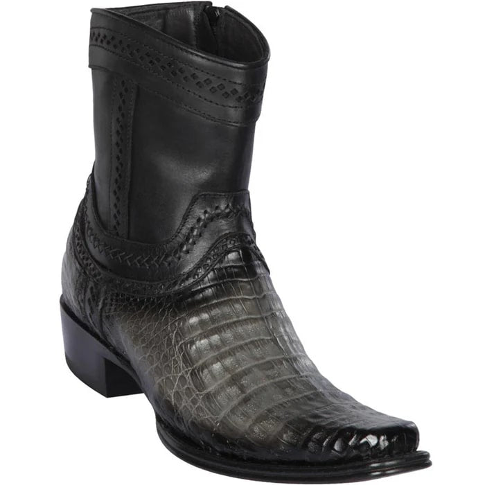 Men's Grey Caiman Cowboy Boots: Short Ankle Dress Boots with European Toe