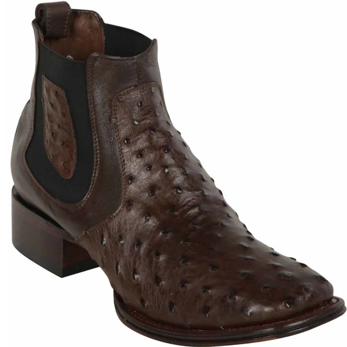 Men's Brown Ostrich Leather Cowboy Boots - Square Toe Dress Western Boots