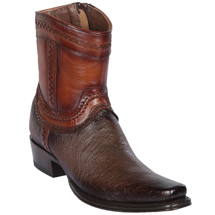 Men's Brown Ostrich Leather Cowboy Boots - Los Altos Short Dress Western Boots