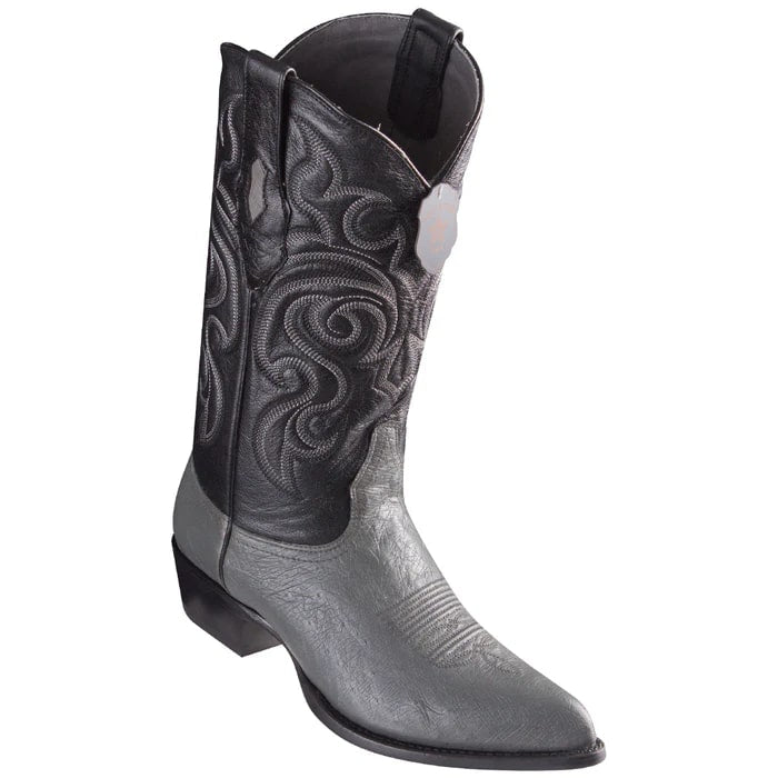 Men's Grey Ostrich Leather J Toe Cowboy Boots - Los Altos Western Dress Boots