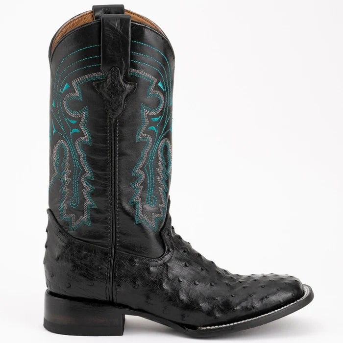 Men's Black Ostrich Cowboy Boots - Ferrini Colt Square Toe Western Dress Boots - Handmade Leather