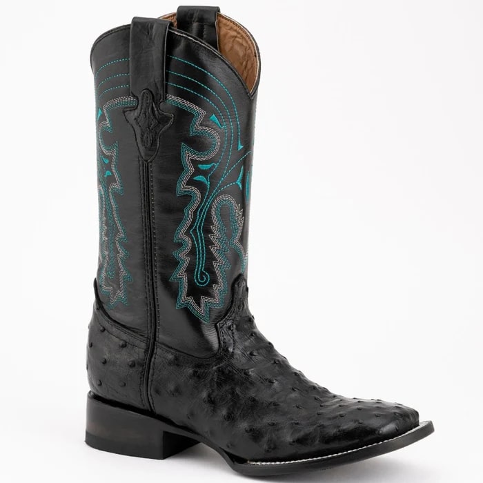 Men's Black Ostrich Cowboy Boots - Ferrini Colt Square Toe Western Dress Boots - Handmade Leather