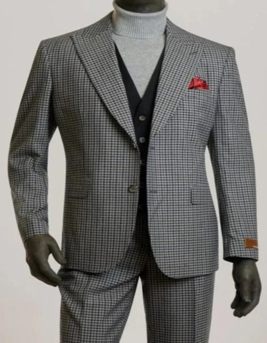 Steve Harvey Suit - Peak Lapel Modern Fit - No Pleated Pants Designer Brand Gray Single Breasted 3 Piece Vested Suit